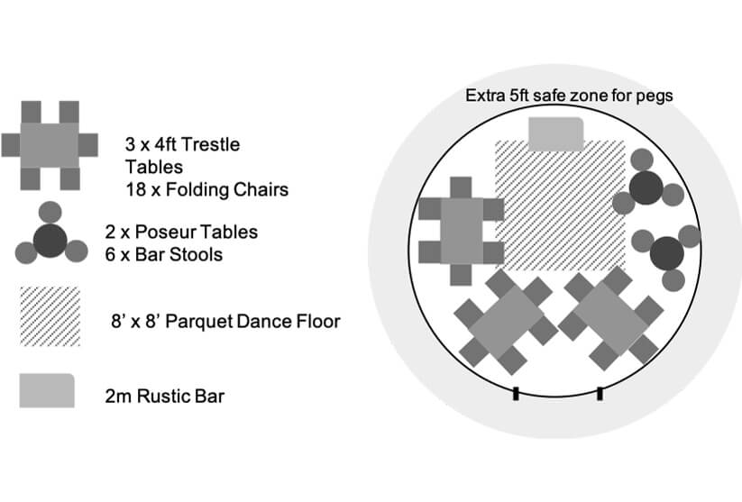 18ft Yurt Floor Plan for 24 Guests