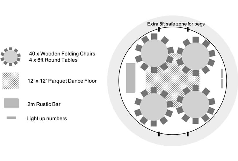 24ft Yurt Floor Plan for 40 Guests
