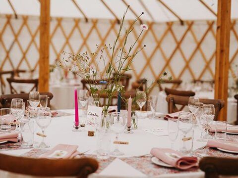 Wedding table set up inside yurt