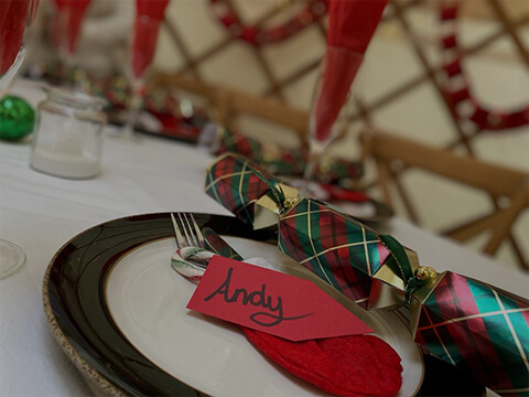 Festive Plate with the name Andy on a tag