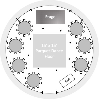 40ft Yurt Layout 70 Guests Round Tables