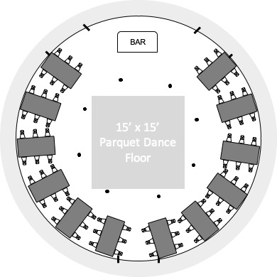 40ft Yurt Layout 72 Guests Farmhouse Tables